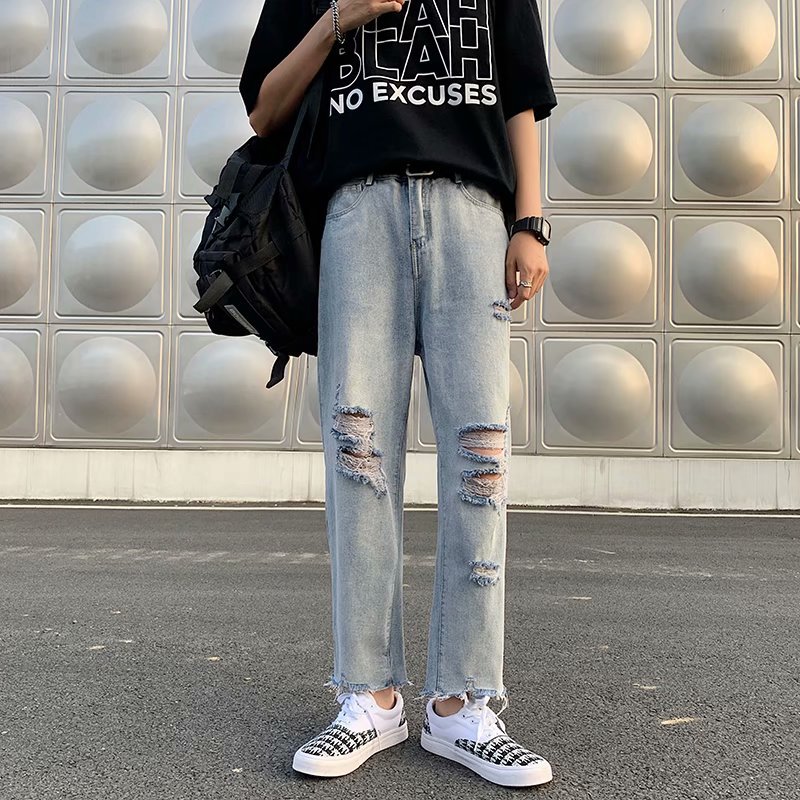 Abbigliamento uomo Jeans estivi da uomo larghi e leggeri Pantaloni casual corti a gamba dritta strappati di marca di tendenza_voghion.com