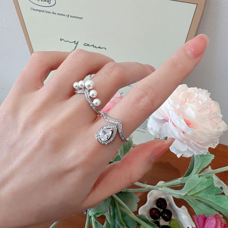 Elegante Doppelreihiger Wassertropfenring Für Damen Im Stil_voghion.com