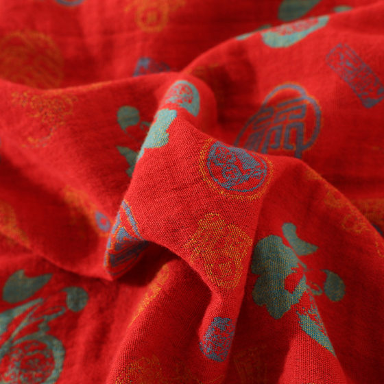 New Chinese Style National Style Yarn-dyed Pure Cotton Gauze Women's Pajamas Spring and Autumn Summer Chinese Red Buckle Outer Wear Home Clothes