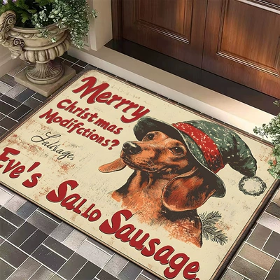vintage-style decorative floor mat, Avtomobil döşəmə paspasları - christmas-dog-5-4060cmcrystal-velvet-with-dot-plastic-backing