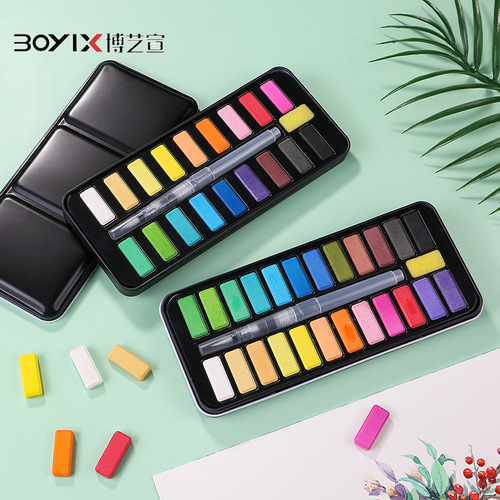 Boya Xuan 24-color Iron Box Eco-friendly Large Capacity Beginner DIY Portable Painting Set Solid Watercolor Paints
