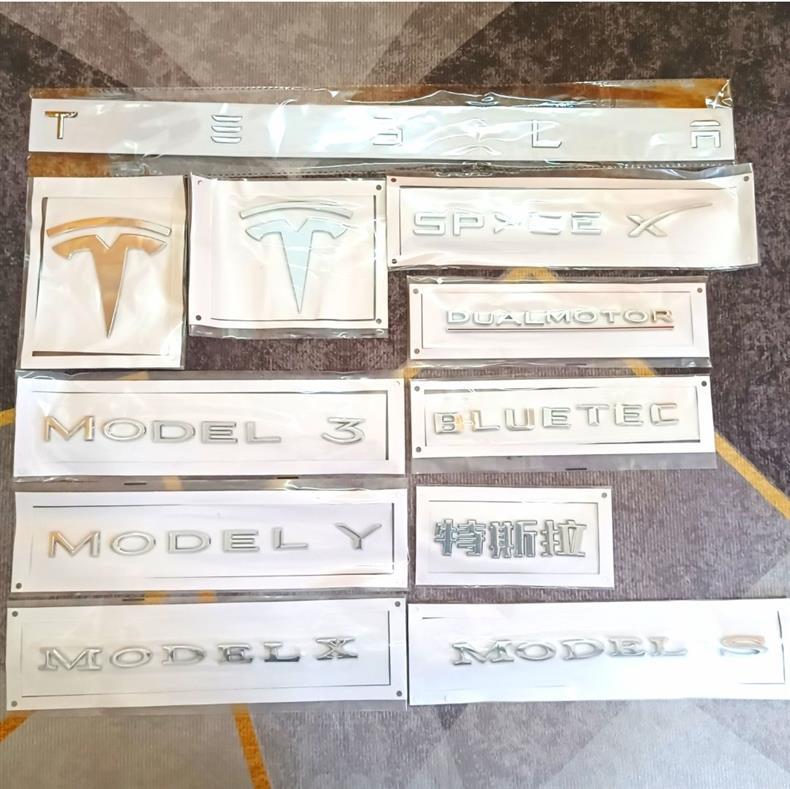Tesla car emblem, suitable for Model 3 and Model Y, for front and rear car emblem modification, featuring English lettering