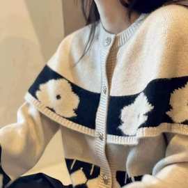 秋冬新款菱格针织开衫外套小香风斗篷休闲感超好看羊绒毛衣女