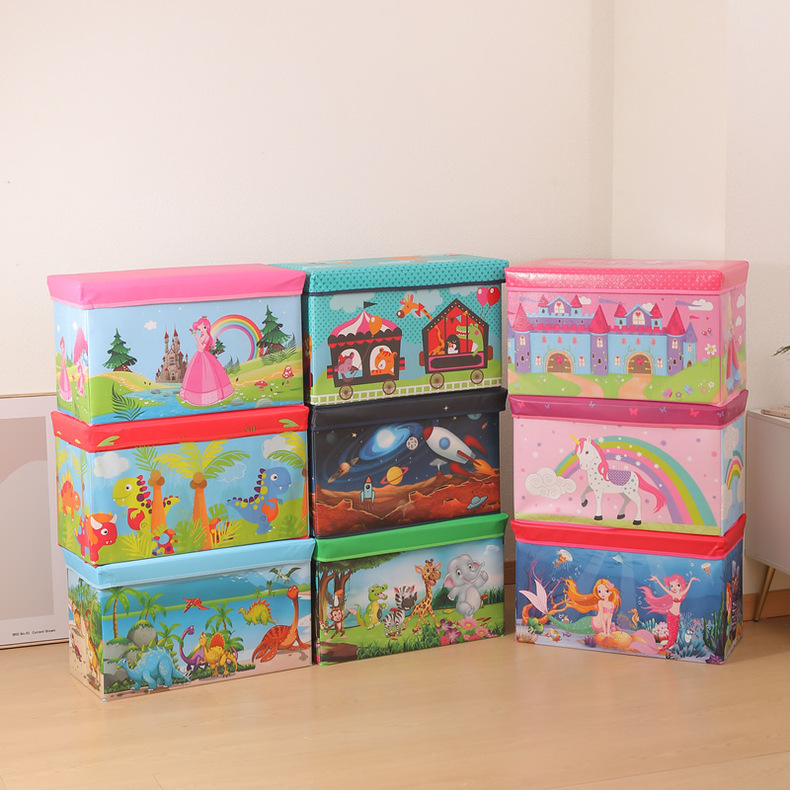 批髮長方形多功能收納凳兒童玩具整理防塵收納箱可摺疊1421