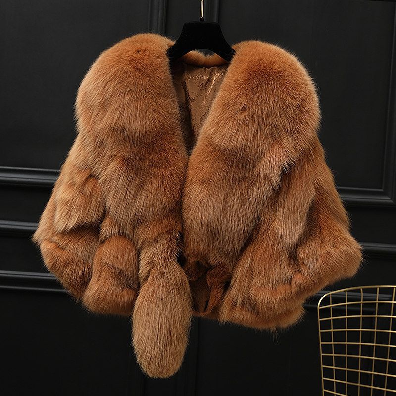 Fox Fur Cape Shawl Coat for Women Winter Fur Collar Dress Cheongsam Wedding Dress Outerwear Thickened Short Style Gradient Color Fox Fur Cape Shawl Coat for Women Winter Fur Collar Dress Cheongsam Wedding Dress Outerwear Thickened Short Style Gradient Color