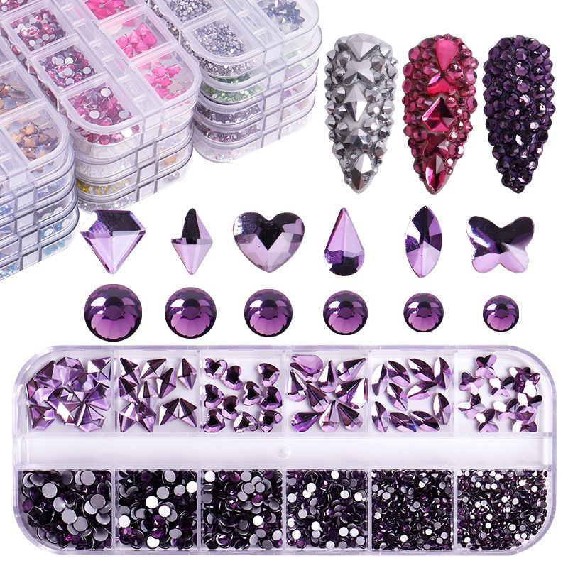 Cross-Border Nail Art Rhinestones 12-Grid Round Colorful Flat-Bottomed Irregular-Shaped Rhinestones Crystal Glass Rhinestones Nail Art Decoration Set Wholesale Cross-Border Nail Art Rhinestones 12-Grid Round Colorful Flat-Bottomed Irregular-Shaped Rhinestones Crystal Glass Rhinestones Nail Art Decoration Set Wholesale