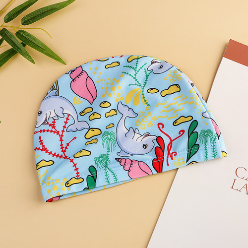 Children's swimming cap for boys and girls, waterproof, non-stretching, long hair, fashionable cloth cap, high-looking ear protection swimming cap, wholesale brim