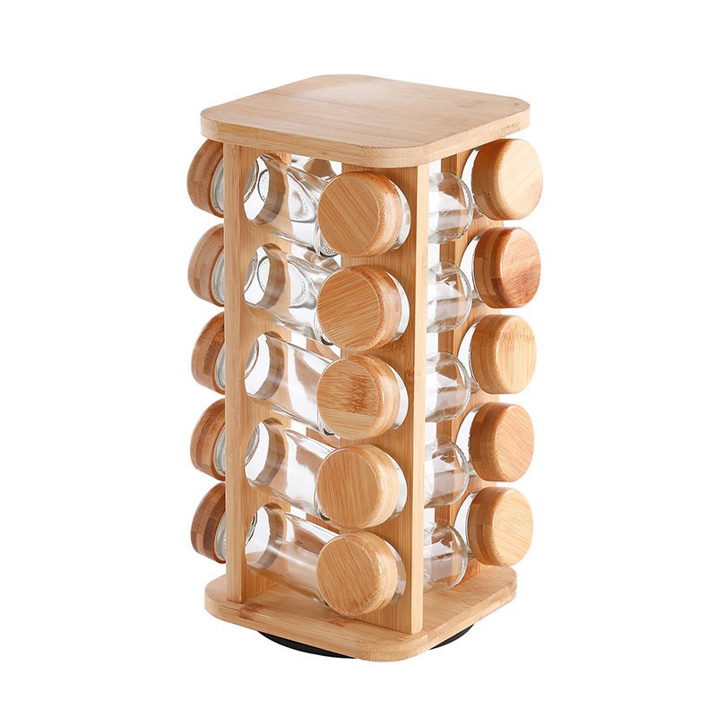 Rack de condimento de madera cuadrada para cocina doméstica condimento giratorio condimento de botella de condimento de gran capacidad multi-especificación