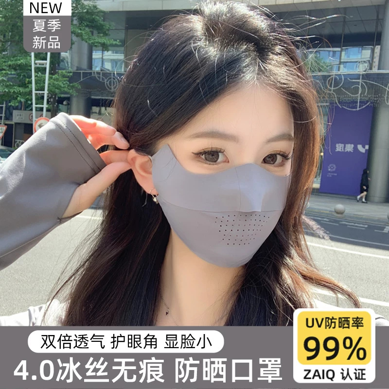 Sunscreen Mask Women's Anti-ultraviolet Summer Black Sunshade Full Face Mask Ice Silk Thin Breathable Eye Corner Stereo