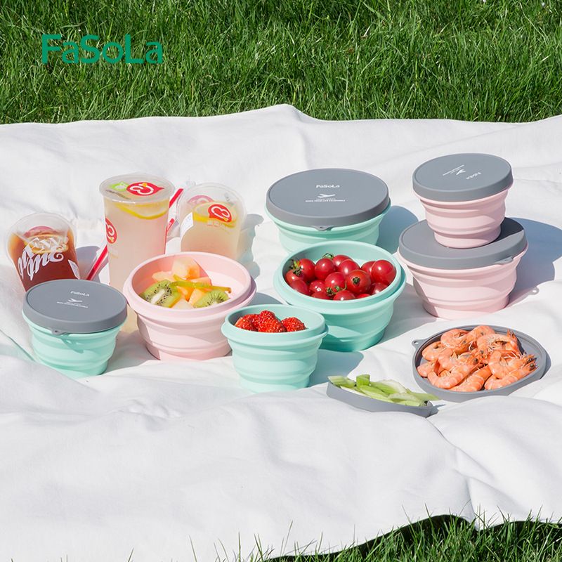 FaSoLa portable travel silicone folding bowl with lid instant noodle bowl retractable heat-resistant outdoor wild tableware travel Bowl