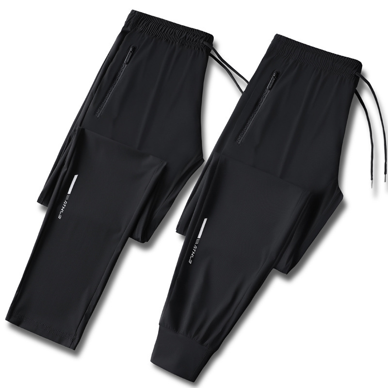 New ice silk pants men's sports casual pants straight pants stretch pencil pants summer quick-drying plus size Korean fashion