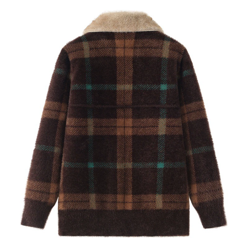 Новое маминое пальто на молнии из искусственной норковой шерсти, осенне-зимний Кардиган, клетчатая весенняя одежда для женщин среднего и пожилого возраста