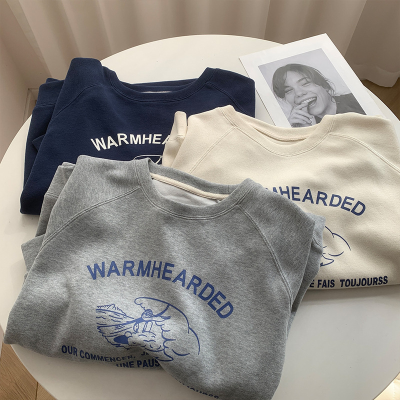 Alphabet Surfer Printed Raglan Sleeve Pullover Sweatshirt Women's 2025 Early Spring Loose Fashionable Casual All-match Round Neck Jacket