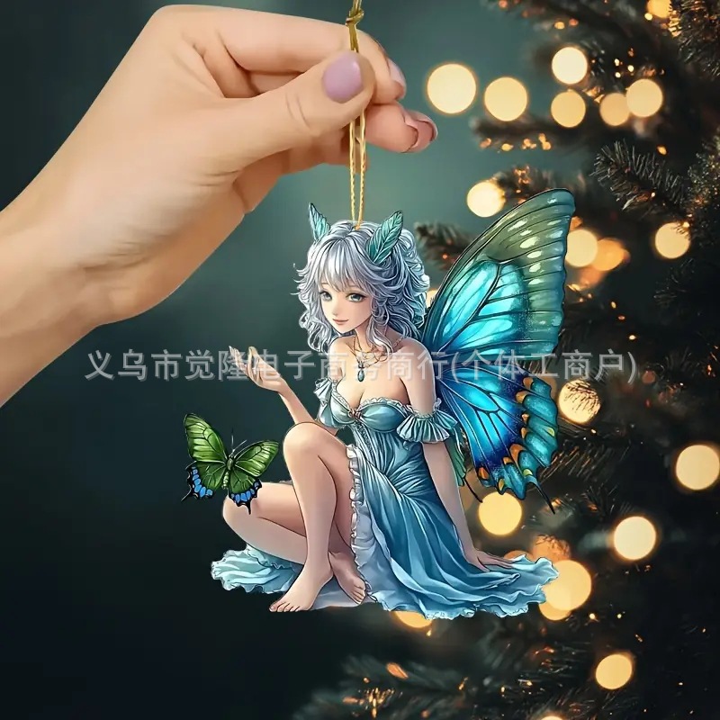 Nuevo estilo de Navidad delicada mariposa elfo transfronterizo acrílico plano automóvil espejo retrovisor interior decoración colgante