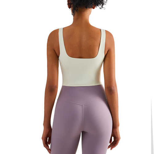 One-piece cup non-slip sports bra with fixed cups, long yoga beauty backless fitness bra sports bra