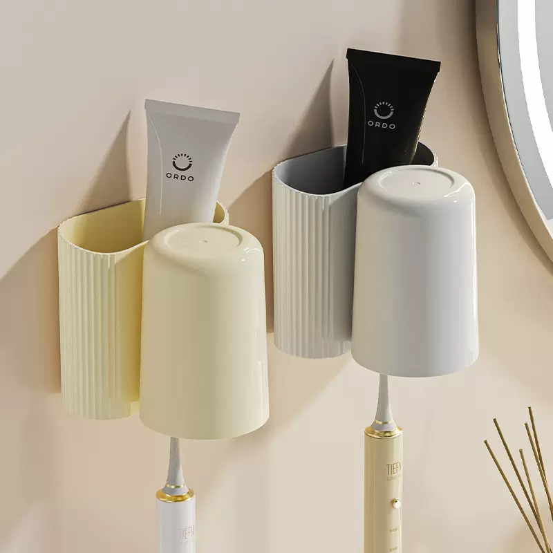 牙刷架免打孔卫生间洗漱杯漱口杯架免打孔牙膏架洗漱台前收纳神器