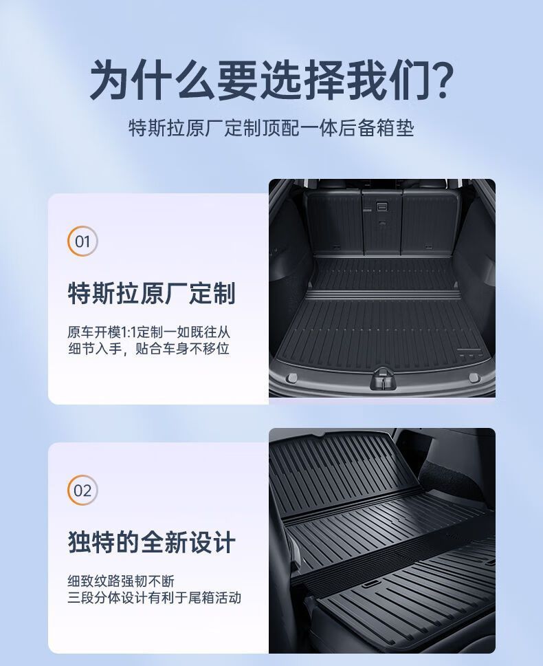 Suitable for the New Version of Tesla Model Y, the New Y/3 Integrated Trunk Mat and Backrest Mat Are Easy to Clean