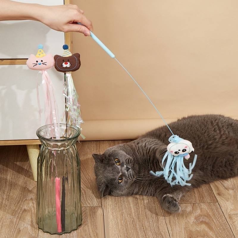 新款逗猫棒卡通动物仙女逗猫棒长杆铃铛自嗨解闷猫咪玩具宠物用品|undefined