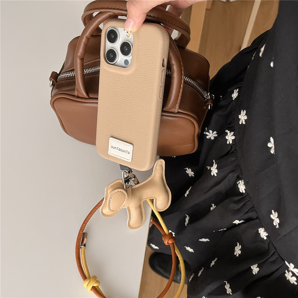Perro salchicha de cuero de color sólido cuerda corta para iPhone 16ProMax funda para teléfono móvil 13 Apple 15 femenino 14 nuevo 16