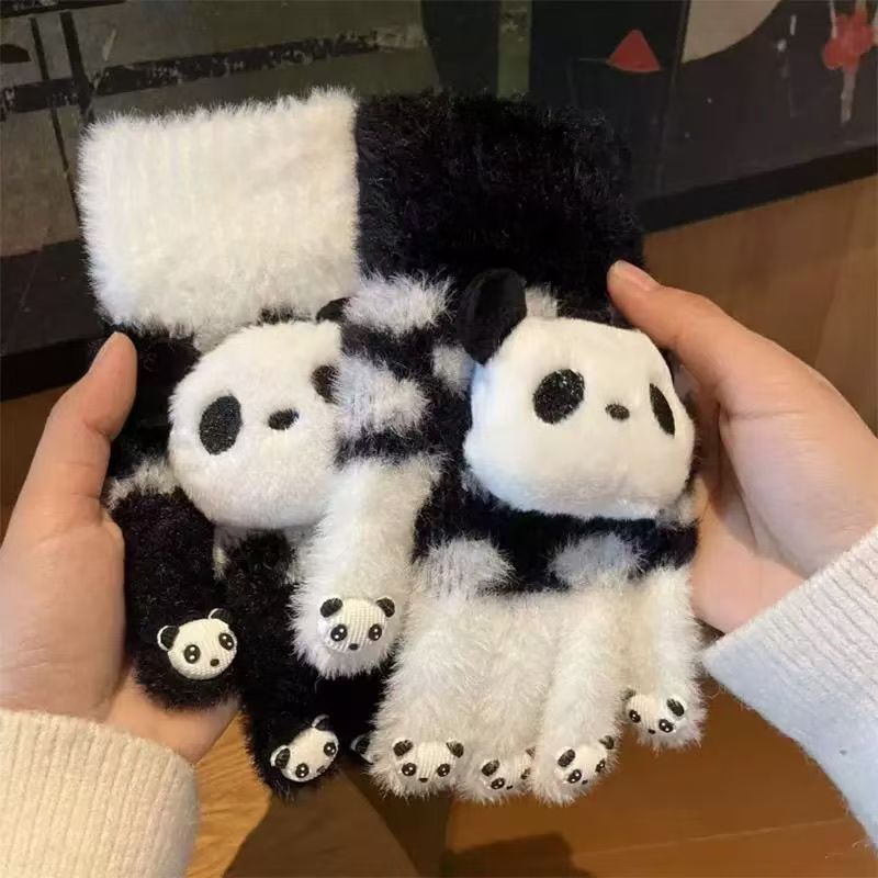 Soft and Cute Red Panda Plush Knitted Gloves for Women Winter Touch Screen Five-Finger Style Student Cycling Electric Vehicle Warm and Thickeneded Style Soft and Cute Red Panda Plush Knitted Gloves for Women Winter Touch Screen Five-Finger Style Student Cycling Electric Vehicle Warm and Thickeneded Style