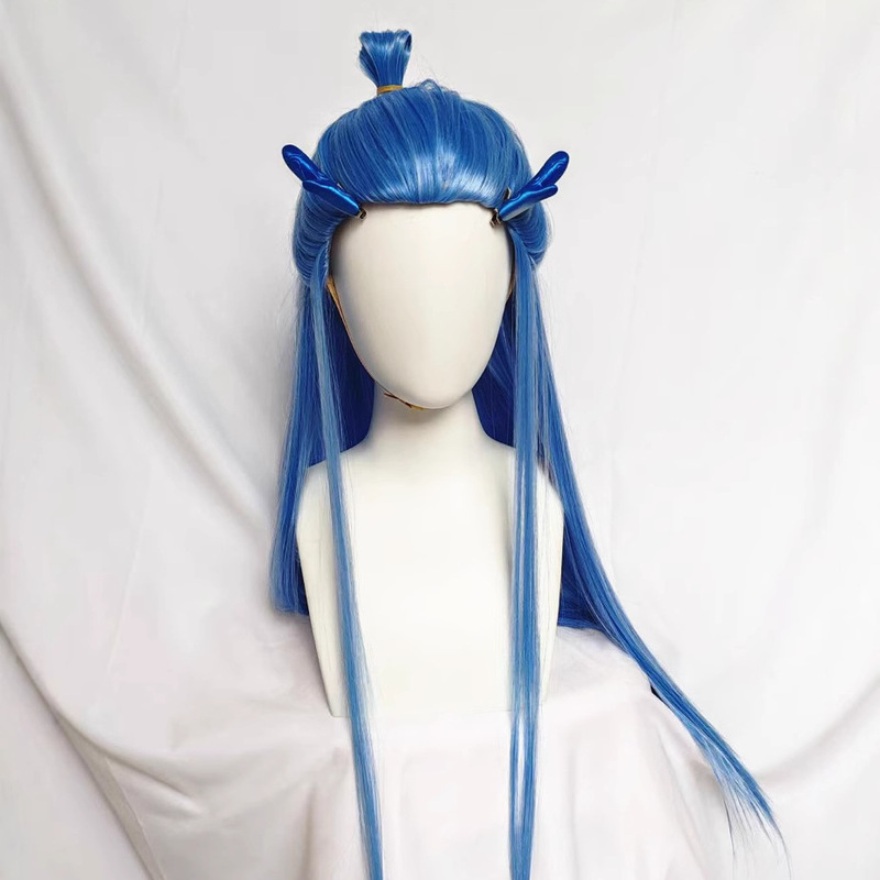 Nezha's Devil Boy Comes to the World Ao Bing Ice Blue Antique Special Beauty Pointe Hair Bun cosplay Wig in stock