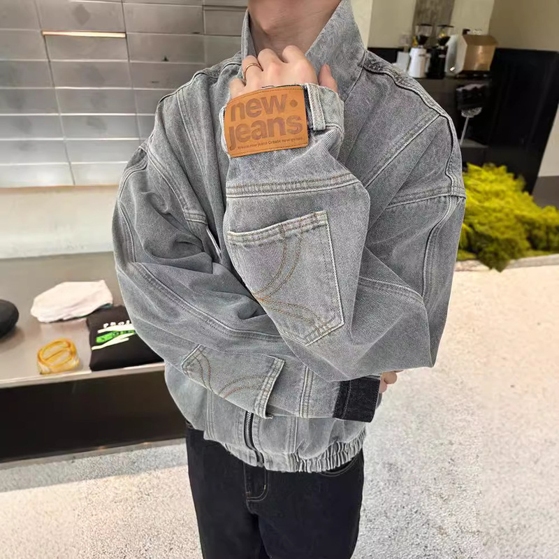 American Street Fashion Inverted Heavy Industry Denim Jacket Men's Spring & Fall Denim Jacket Niche Design Deconstructed Work Jacket American Street Fashion Inverted Heavy Industry Denim Jacket Men's Spring & Fall Denim Jacket Niche Design Deconstructed Work Jacket