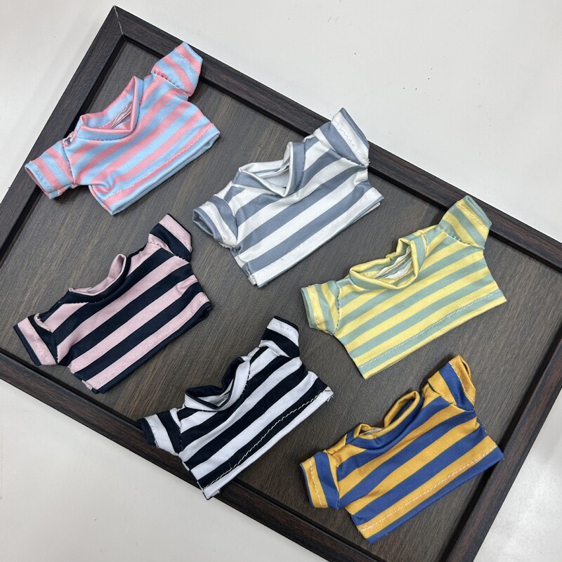 Cute Doll 10cm Stripesd Short-Sleeved Doll Clothes Doll Dress-Up 17cm Clothing Small Accessories Kt Cat Wholesale
