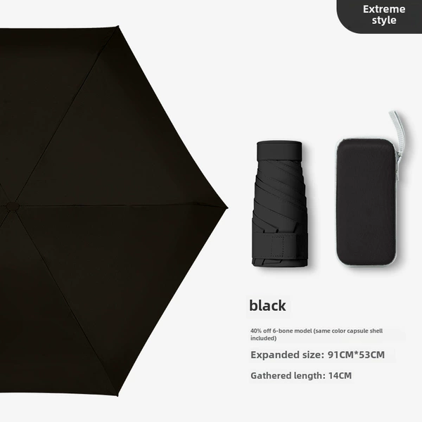Black - 60% flat umbrella + small square shell, thickened vinyl