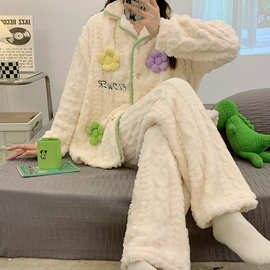 月子服秋冬产后珊瑚绒加厚保暖哺乳衣产妇宽松怀孕孕妇睡衣女冬天
