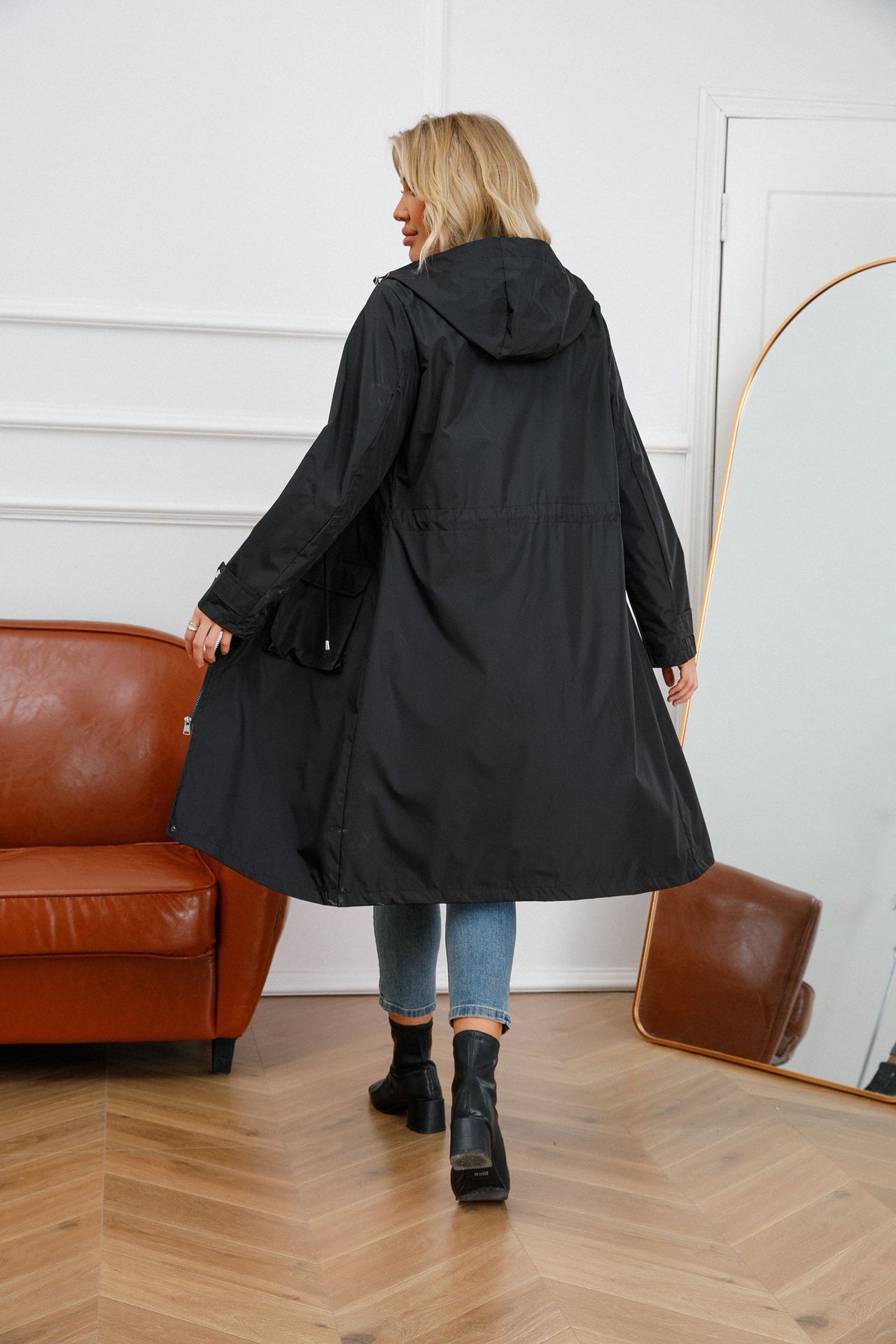 Veste De Pluie Imperméable Femme Légère Softshell - Trench Long Avec Capuche Amovible - Coupe-Vent Respirant - 5
