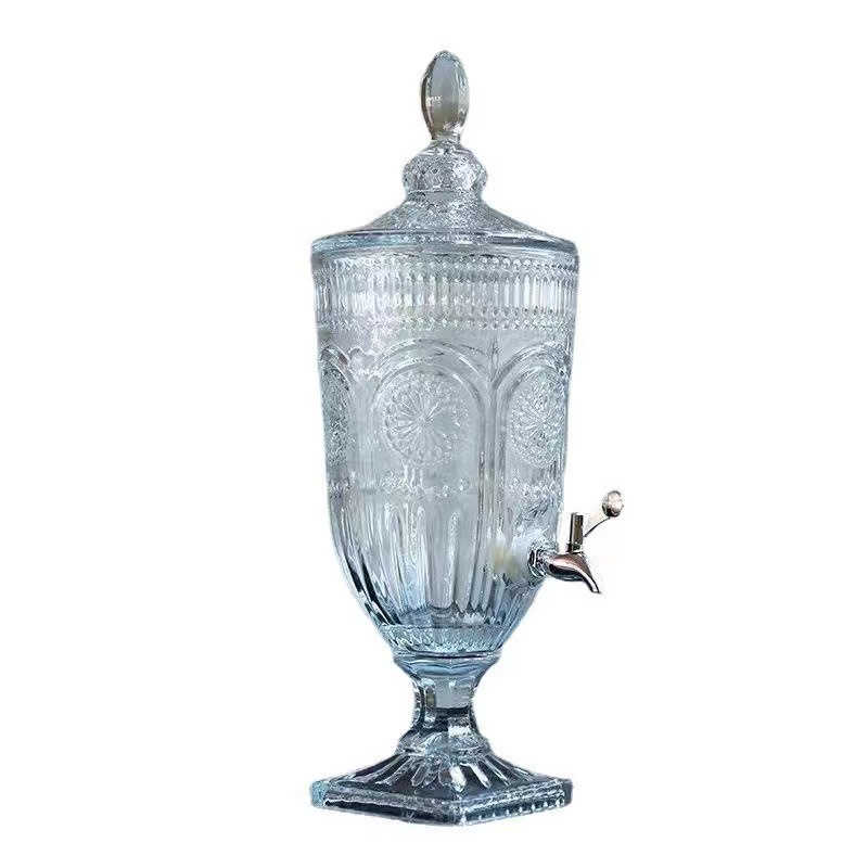 Jarra de jugo con relieve de estilo europeo, con boquilla y tapa, cristal grueso, gran capacidad, jarra de agua fría de alta gama
