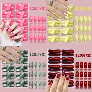 Cross-Border Popular Cat Eye 120-Piece Boxed Manicure Nails Wearable Nails Chinese Pure Color Cat Eye Ins Style Wearable Nails