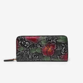 外贸跨境爆款雕花女士钱包手拿包多卡位长款卡包高级感压花手机包