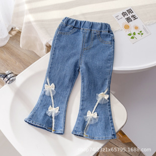 Children's Clothing Girls Spring New Jeans 2025 Spring & Fall Slit Bow Pants Baby Girl Fashionable Outer Wear
