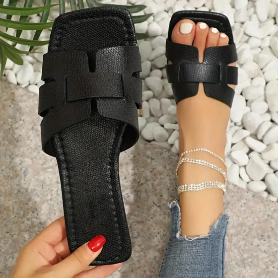 Women's solid color slippers sandals, casual open-toe flat summer shoes, lightweight slippers