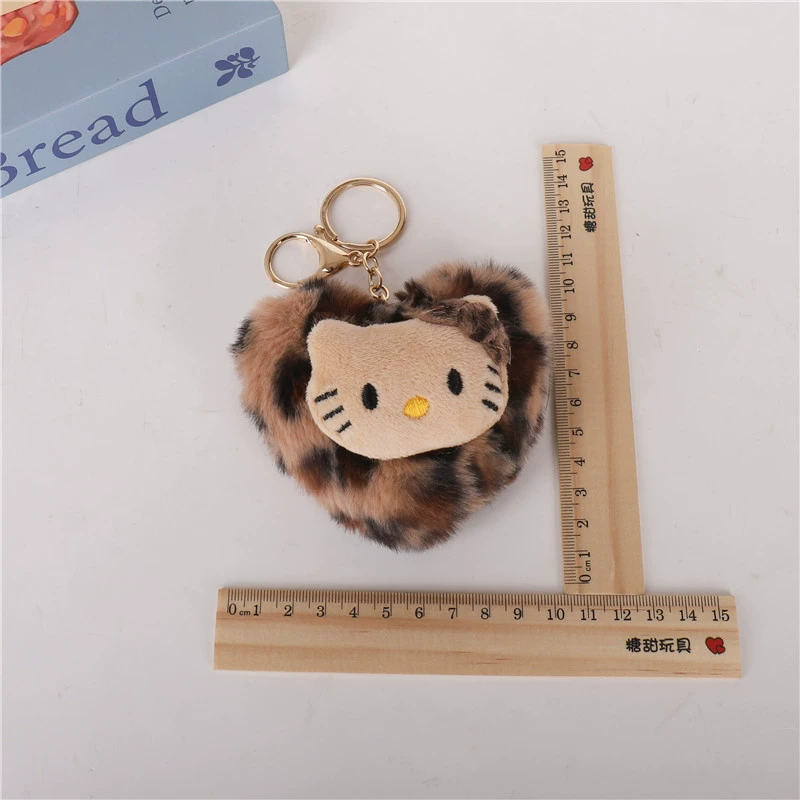 Брелок-игрушка Hello Kitty в виде сумочки, сердце принт леопард, подвеска из искусственного меха