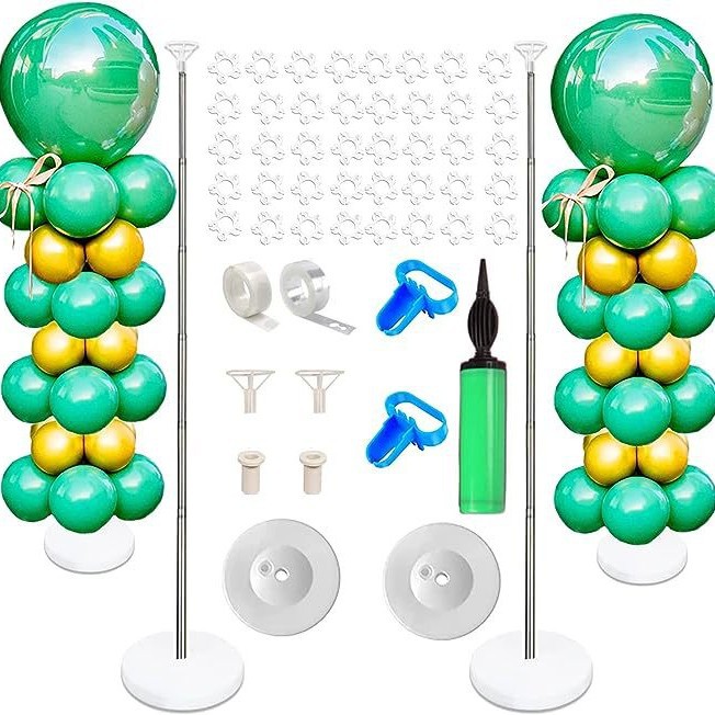 Kit de soporte de columna de globo Juego de 2 piezas, arco de globo de metal de varilla telescópica ajustable de 7 pies, con base, adecuado