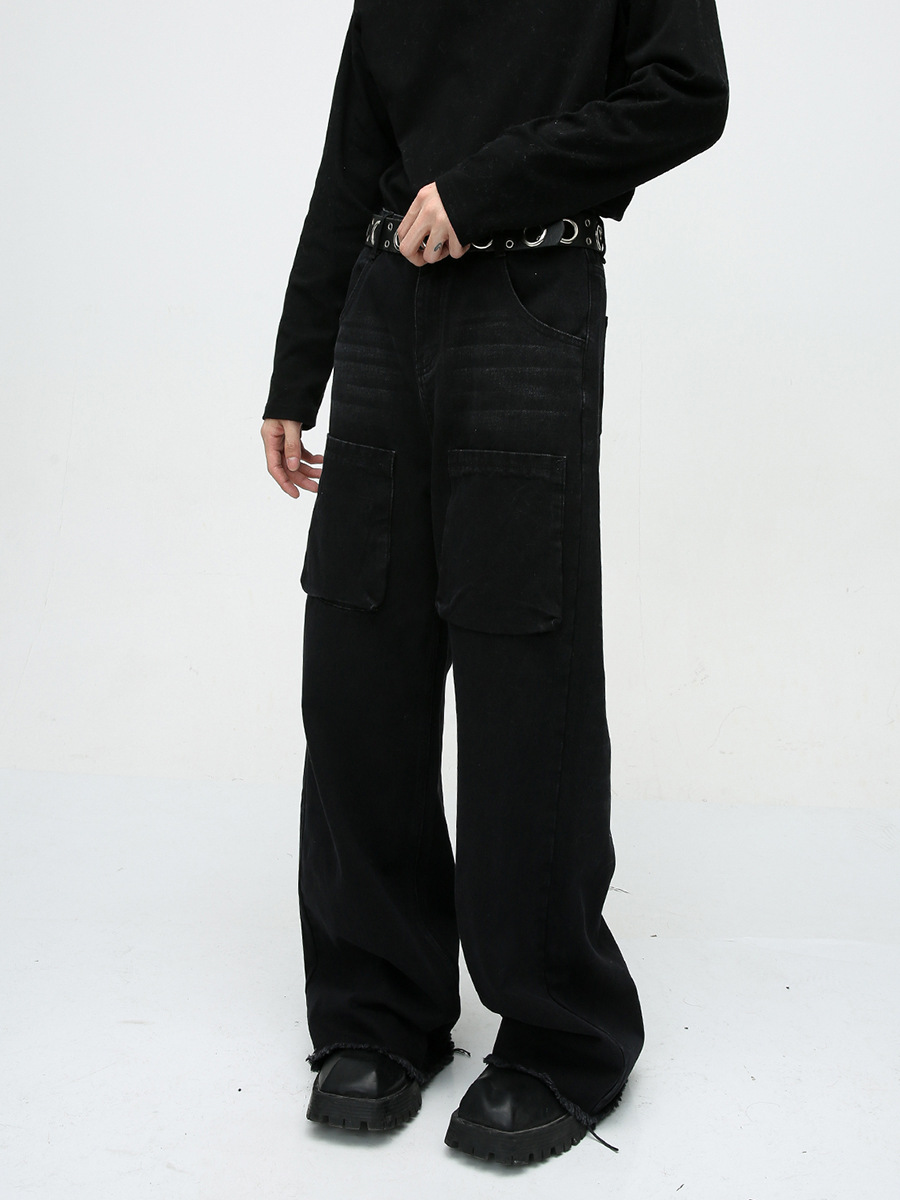 Mtlclothes ropa de Hombre | Four Seasons nueva marca de moda suelta recta pierna ancha diseño deshilachado Jeans para hombres