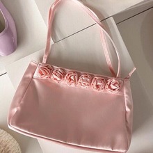 英国小众设计Hai真丝丝绸玫瑰花边缎面ins同款单肩腋下手提包女