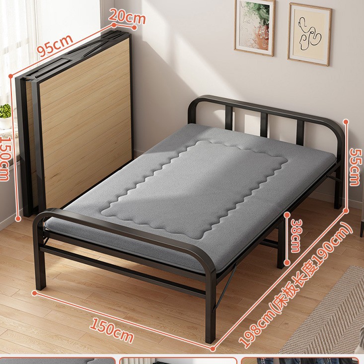 Cama plegable de madera maciza tablero de la cama sala de alquiler hogar adulto simple almuerzo cama individual cama de hierro reforzado 1,2 m cama pequeña
