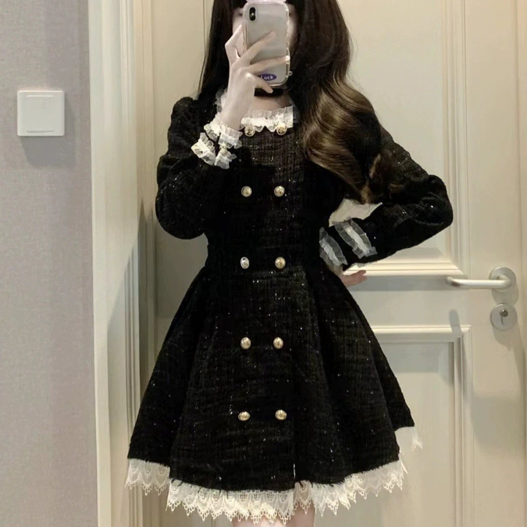 Олли Хепберн черное старое сладкое и прохладное маленькое ароматное королевское платье ретро с листьями лотоса