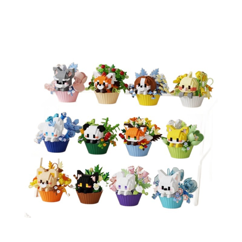 Compatible postre pastel maceta muñecas de dibujos animados de alta calidad animales pequeños panda adornos de bloques de construcción juguetes para niños regalos
