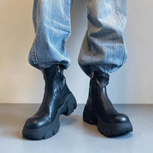 小个子增高厚底短靴女秋冬新款英伦风侧拉链圆头短筒靴弹力瘦瘦靴