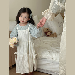 Korean children's clothing 2024 Spring and Summer Children's Tank Top Dress Baby Stylish Solid Color Lace Backless Dress Girls' Shirt