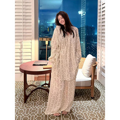 甜美温柔风舒适棉纱睡衣女款春秋季新款宽松显瘦可外穿家居服套装