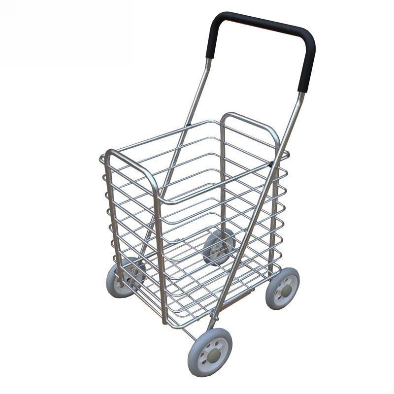 Large Shopping Cart Aluminum Alloy Grocery Cart Folding Handcart Small Trailer Vegetable Basket Cart Four Large Foldable