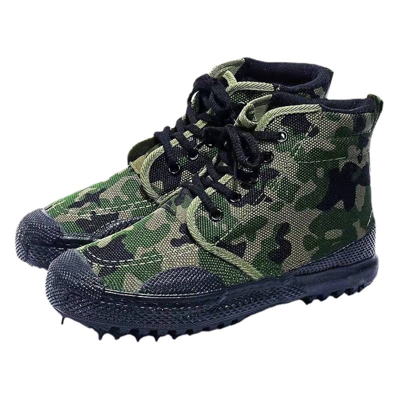 High-top release shoes wholesale camouflage high-top labor protection site work yellow rubber shoes breathable canvas non-slip wear-resistant military training