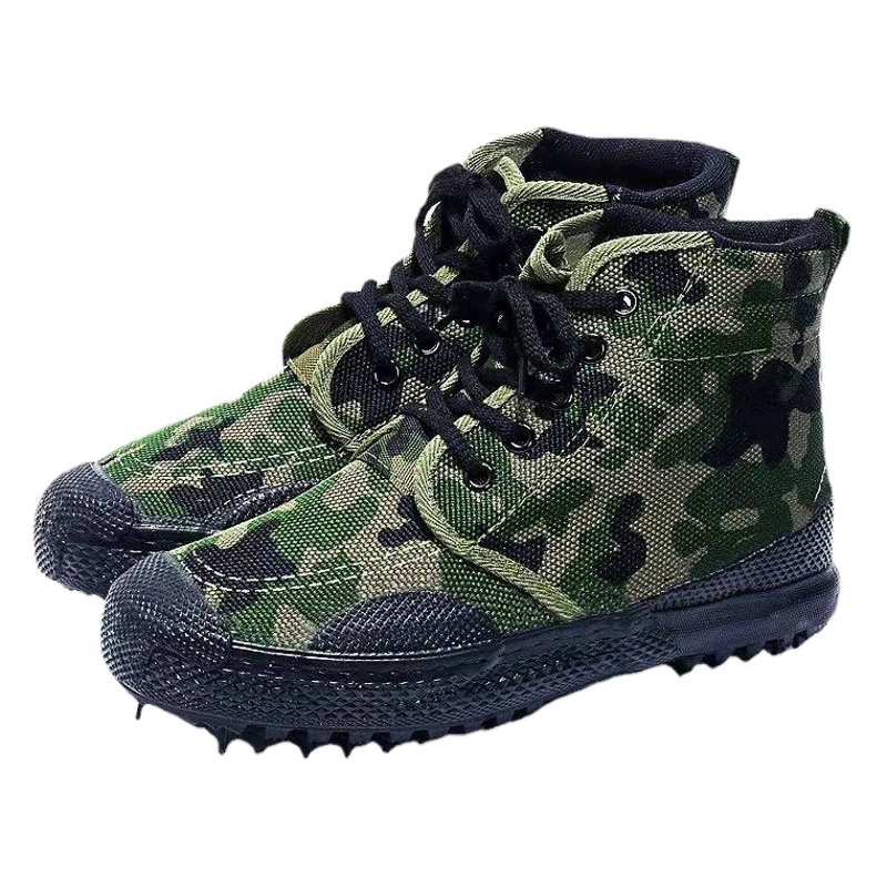 Высокие обувные туфли оптом, камуфляжные высокие туфли для защиты труда, строительная площадка, желтые резиновые туфли, дышащие парусиновые, нескользящие, износостойкие, военная подготовка