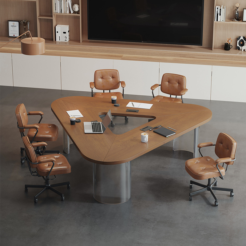 Solid Wood Conference Table and Chair Combination, Light Luxury and High-End Designer Office Special-Shaped Reception and Negotiation Table