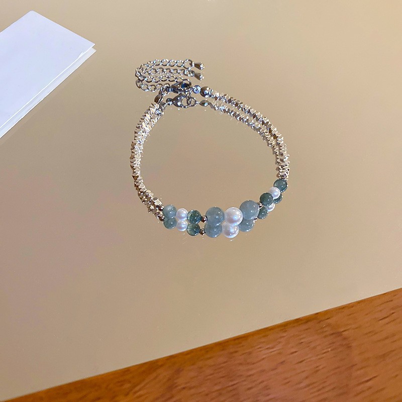 Pulsera de plata rota de perlas de circón de lujo ligero francés, pulsera simple de nicho, pulsera de todo fósforo, joyería de alta gama femenina de verano